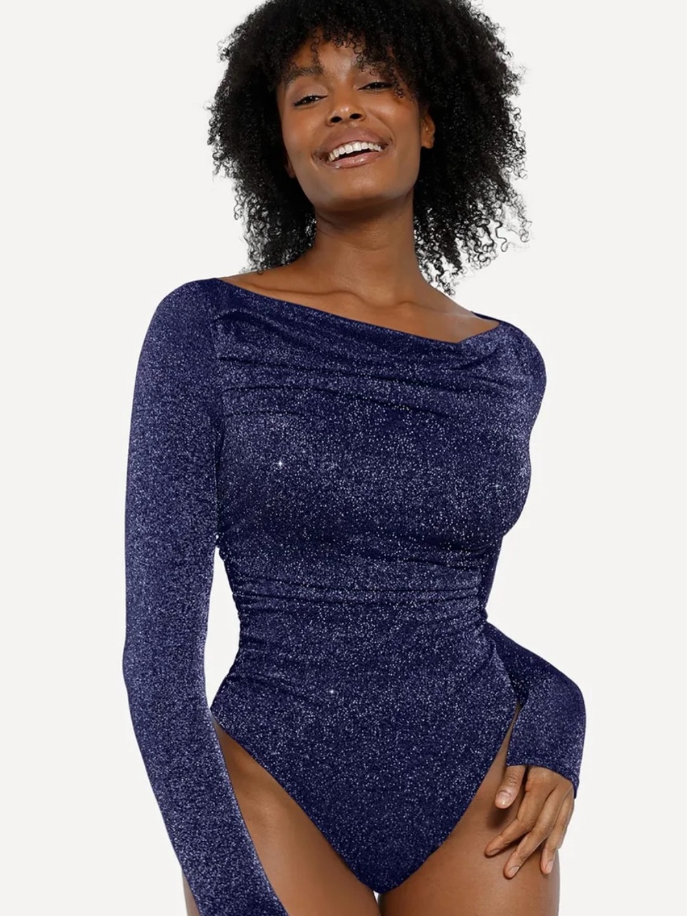 Shapewear Metallic Knit Long Sleeve Slimming Bodysuit size M